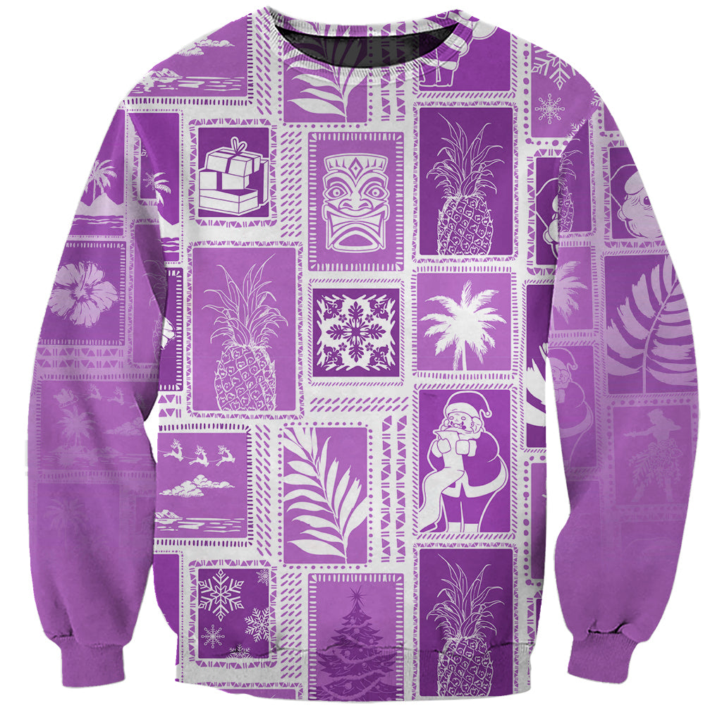 Hawaii Christmas Retro Patchwork Sweatshirt Violet - Wonder Print Shop