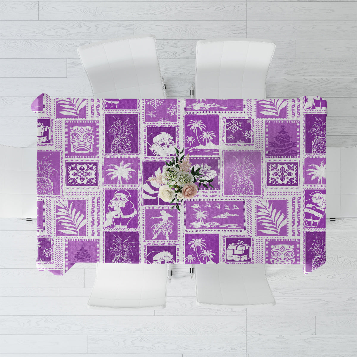 Hawaii Christmas Retro Patchwork Tablecloth Violet - Wonder Print Shop