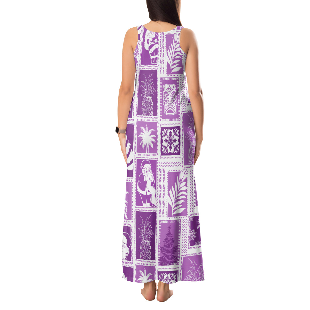 Hawaii Christmas Retro Patchwork Tank Maxi Dress Violet - Wonder Print Shop