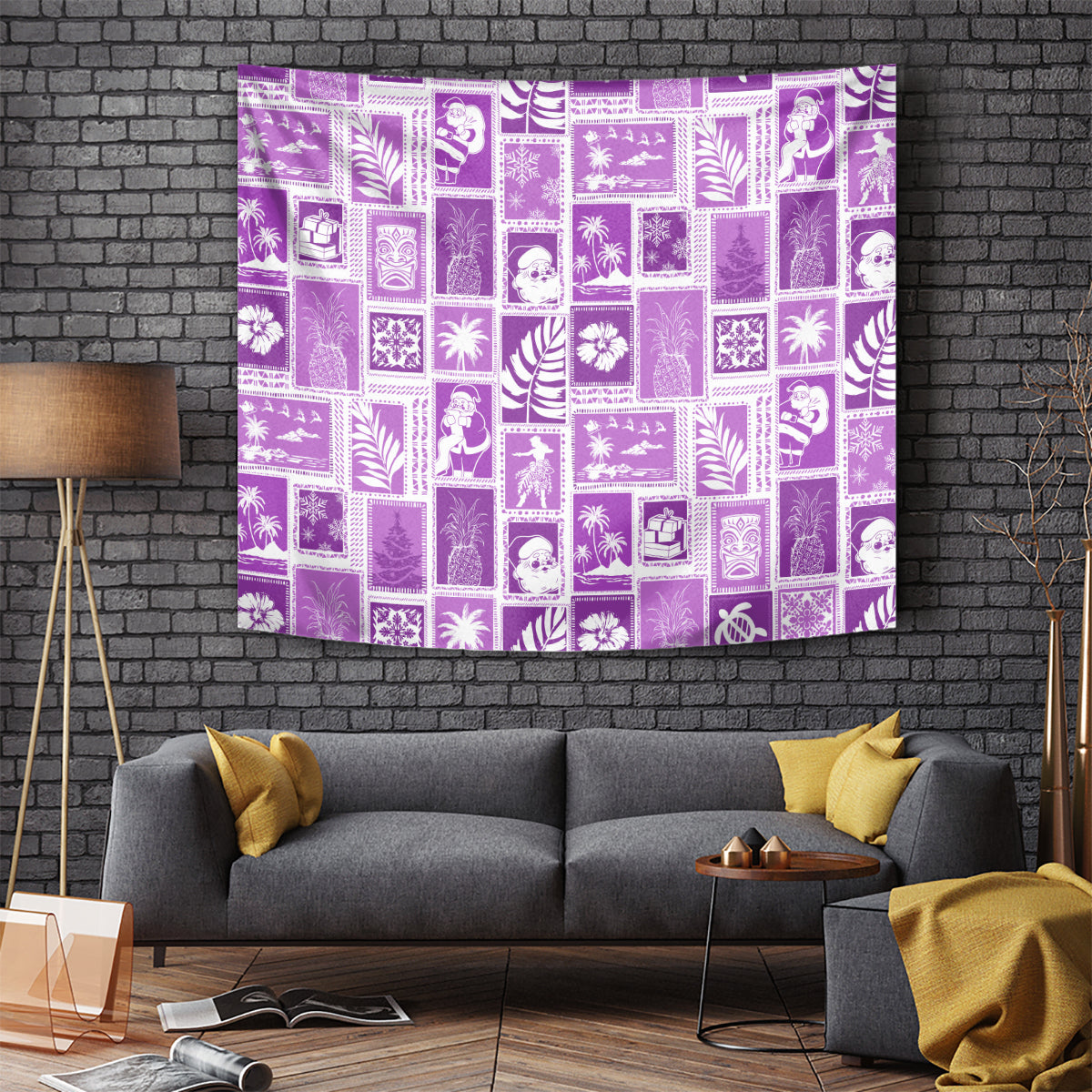 Hawaii Christmas Retro Patchwork Tapestry Violet - Wonder Print Shop