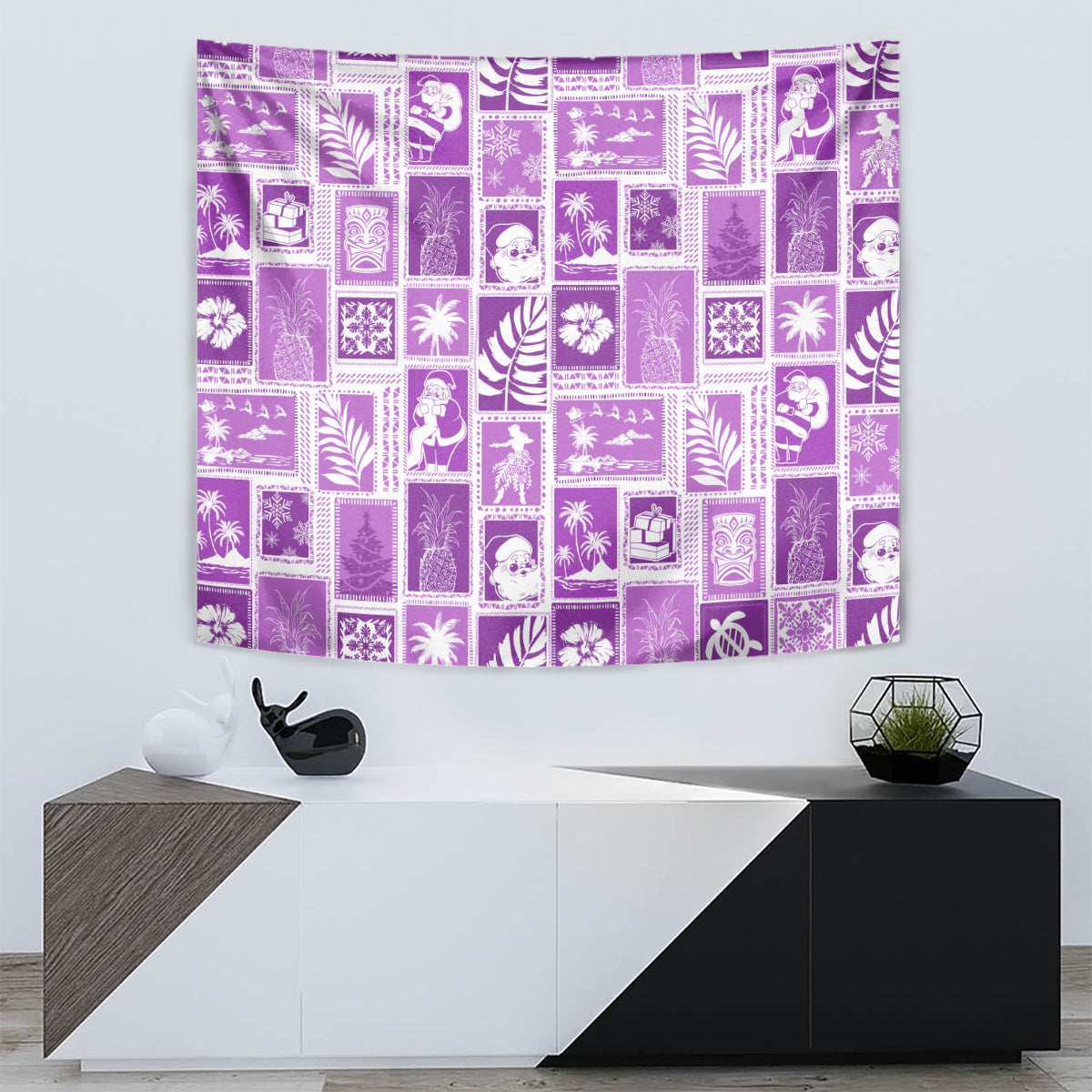 Hawaii Christmas Retro Patchwork Tapestry Violet - Wonder Print Shop