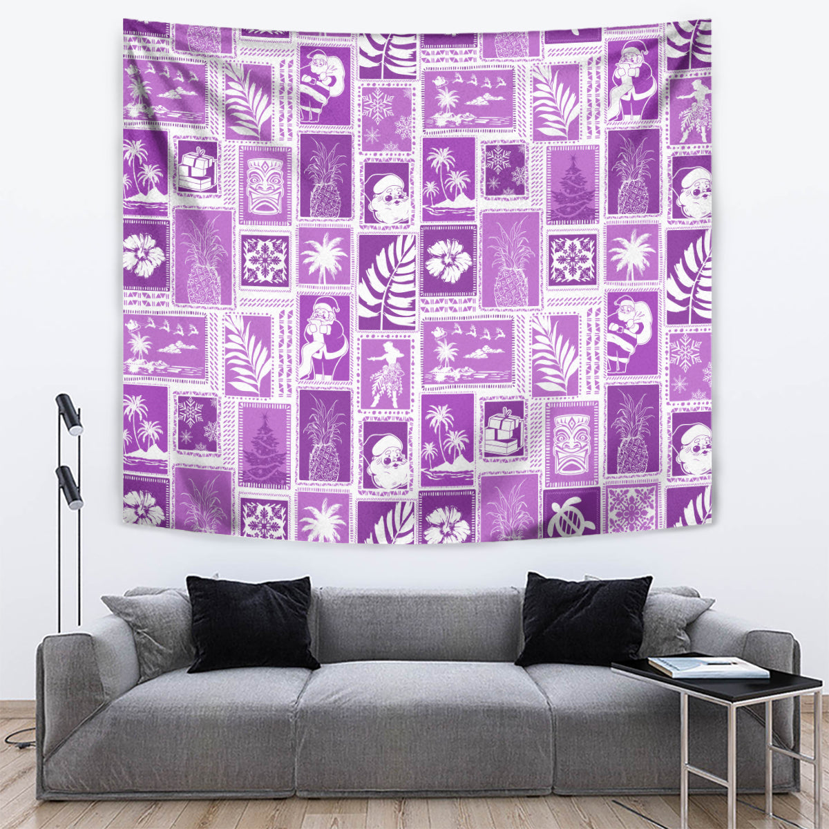 Hawaii Christmas Retro Patchwork Tapestry Violet - Wonder Print Shop