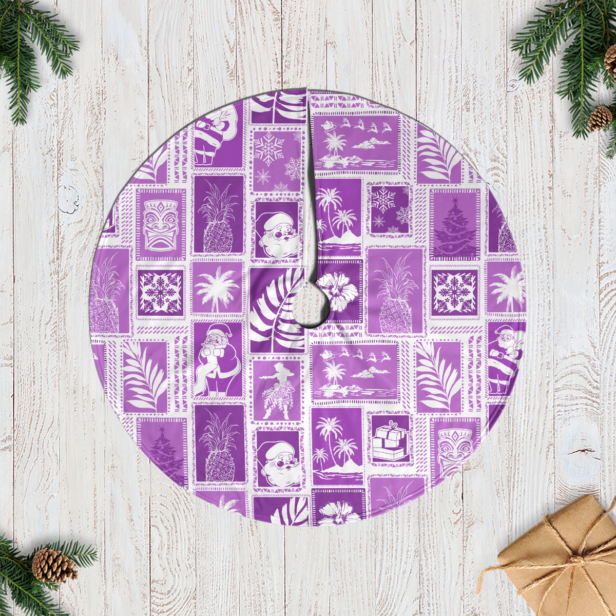 Hawaii Christmas Tree Skirt Retro Patchwork - Violet - Wonder Print Shop