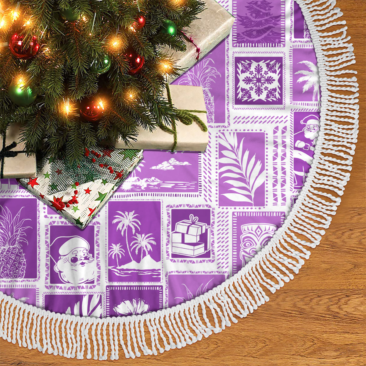 Hawaii Christmas Tree Skirt Retro Patchwork - Violet - Wonder Print Shop