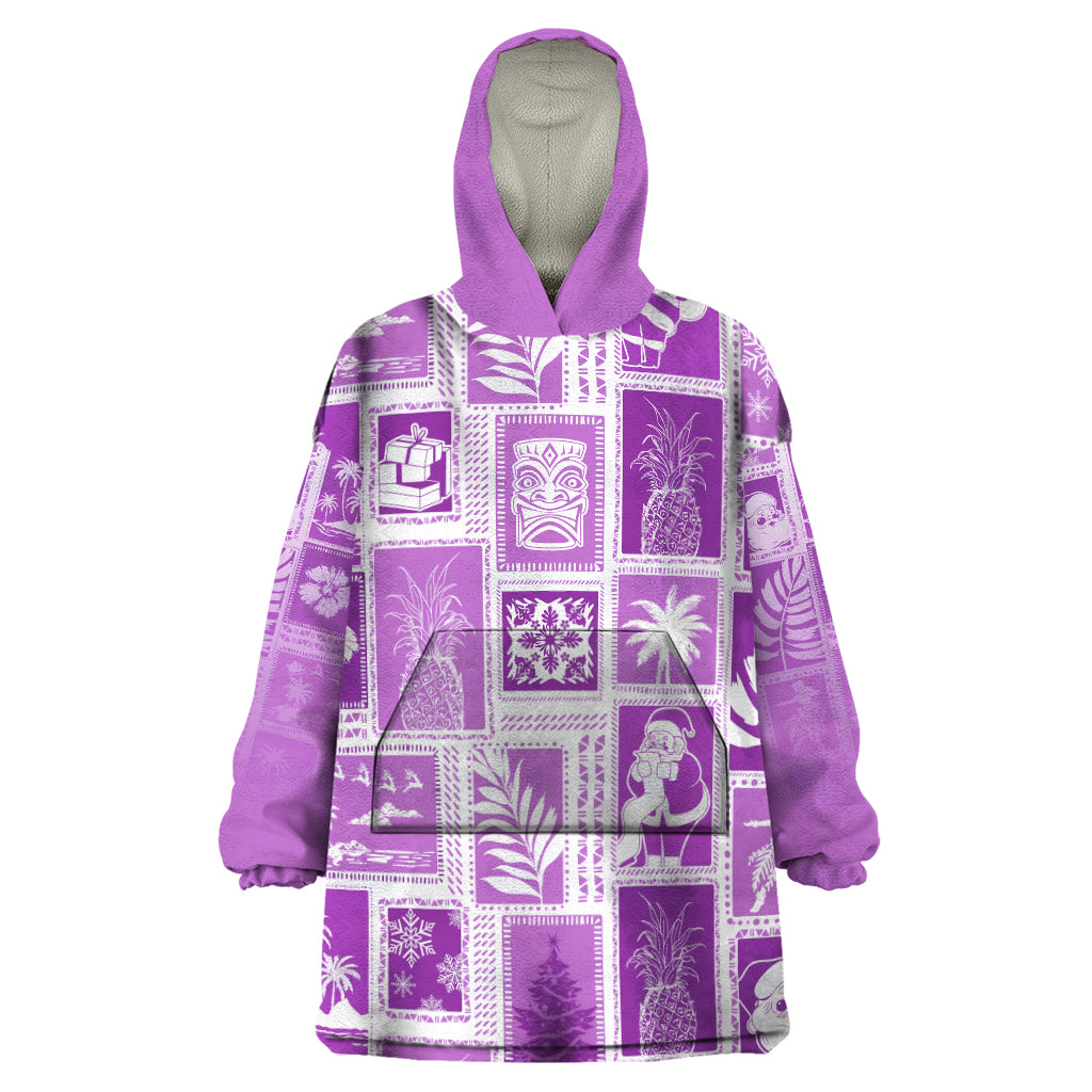 Hawaii Christmas Retro Patchwork Wearable Blanket Hoodie Violet - Wonder Print Shop