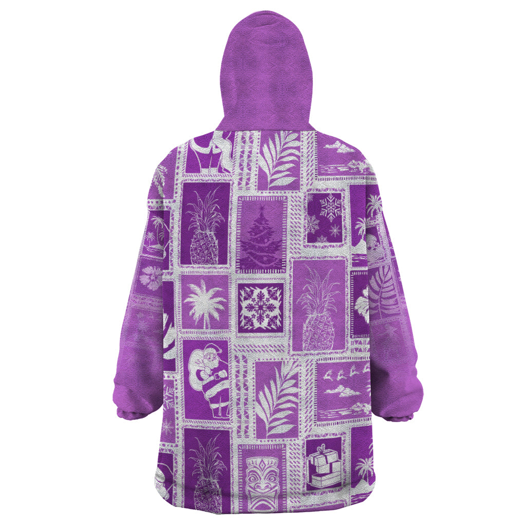 Hawaii Christmas Retro Patchwork Wearable Blanket Hoodie Violet - Wonder Print Shop