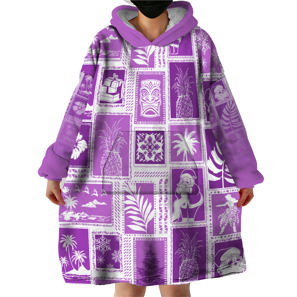 Hawaii Christmas Retro Patchwork Wearable Blanket Hoodie Violet - Wonder Print Shop