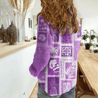 Hawaii Christmas Retro Patchwork Women Casual Shirt Violet - Wonder Print Shop