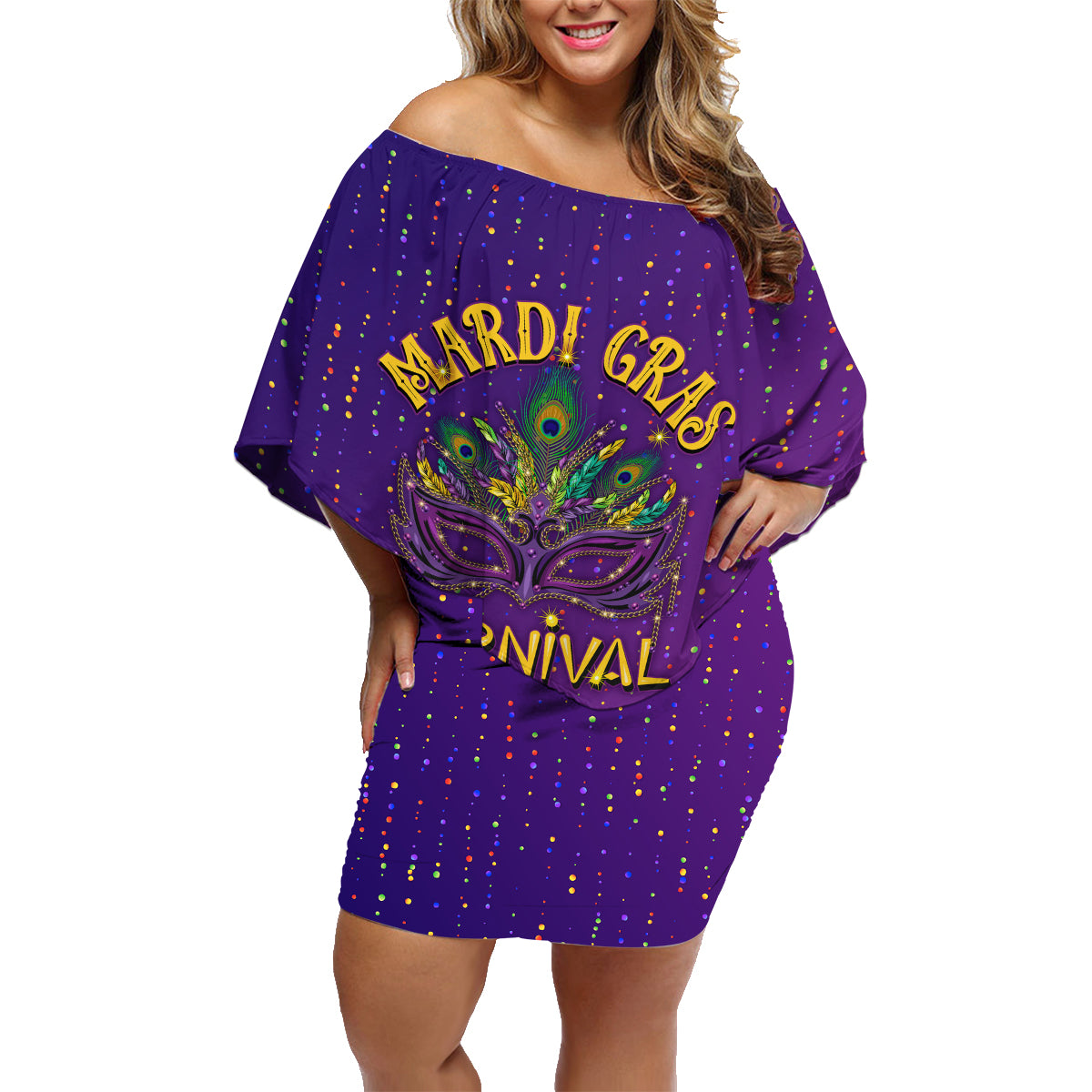 Mardi Gras Festive Confetti Family Matching Off Shoulder Short Dress and Hawaiian Shirt LT7 - Wonder Print Shop