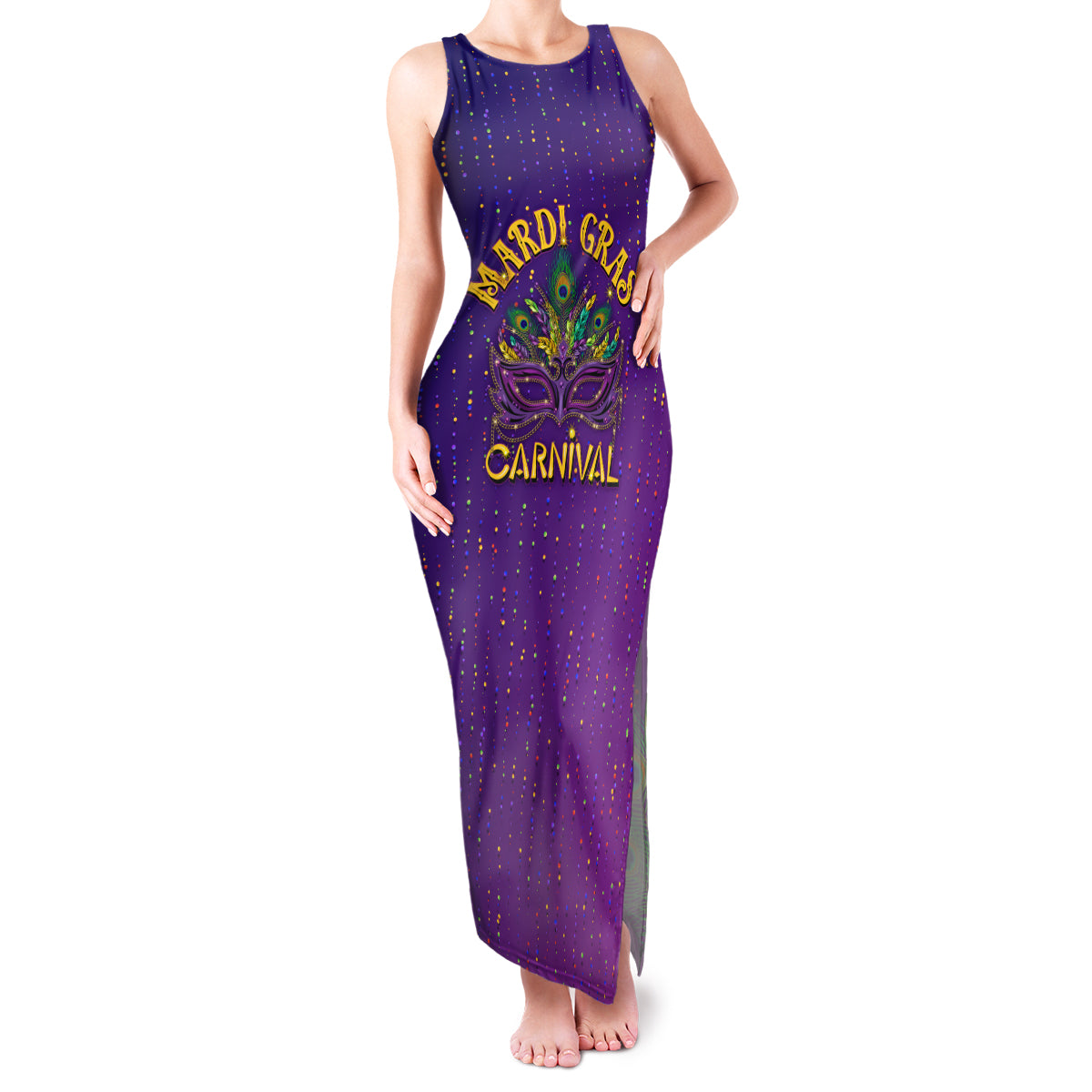Mardi Gras Festive Confetti Family Matching Tank Maxi Dress and Hawaiian Shirt - Wonder Print Shop