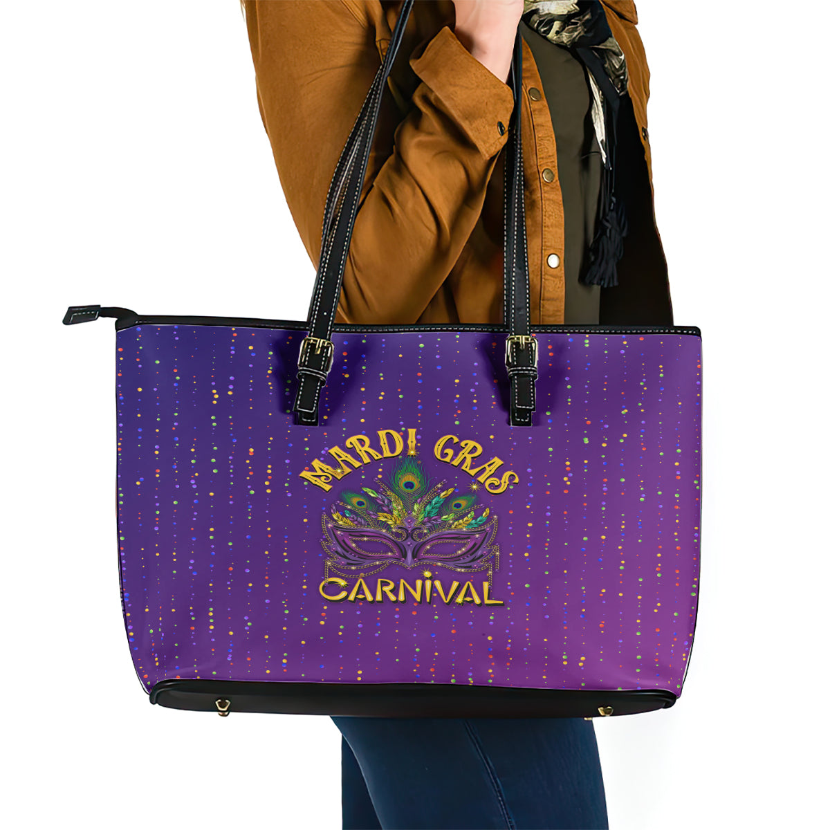 Mardi Gras Festive Confetti Leather Tote Bag - Wonder Print Shop
