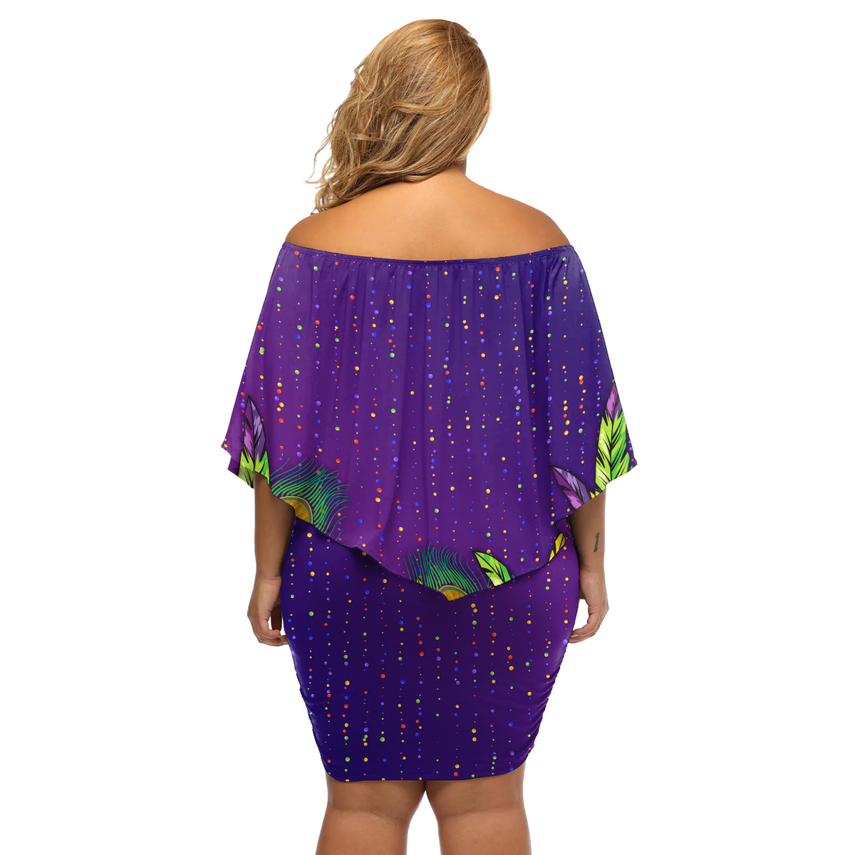Mardi Gras Festive Confetti Off Shoulder Short Dress - Wonder Print Shop