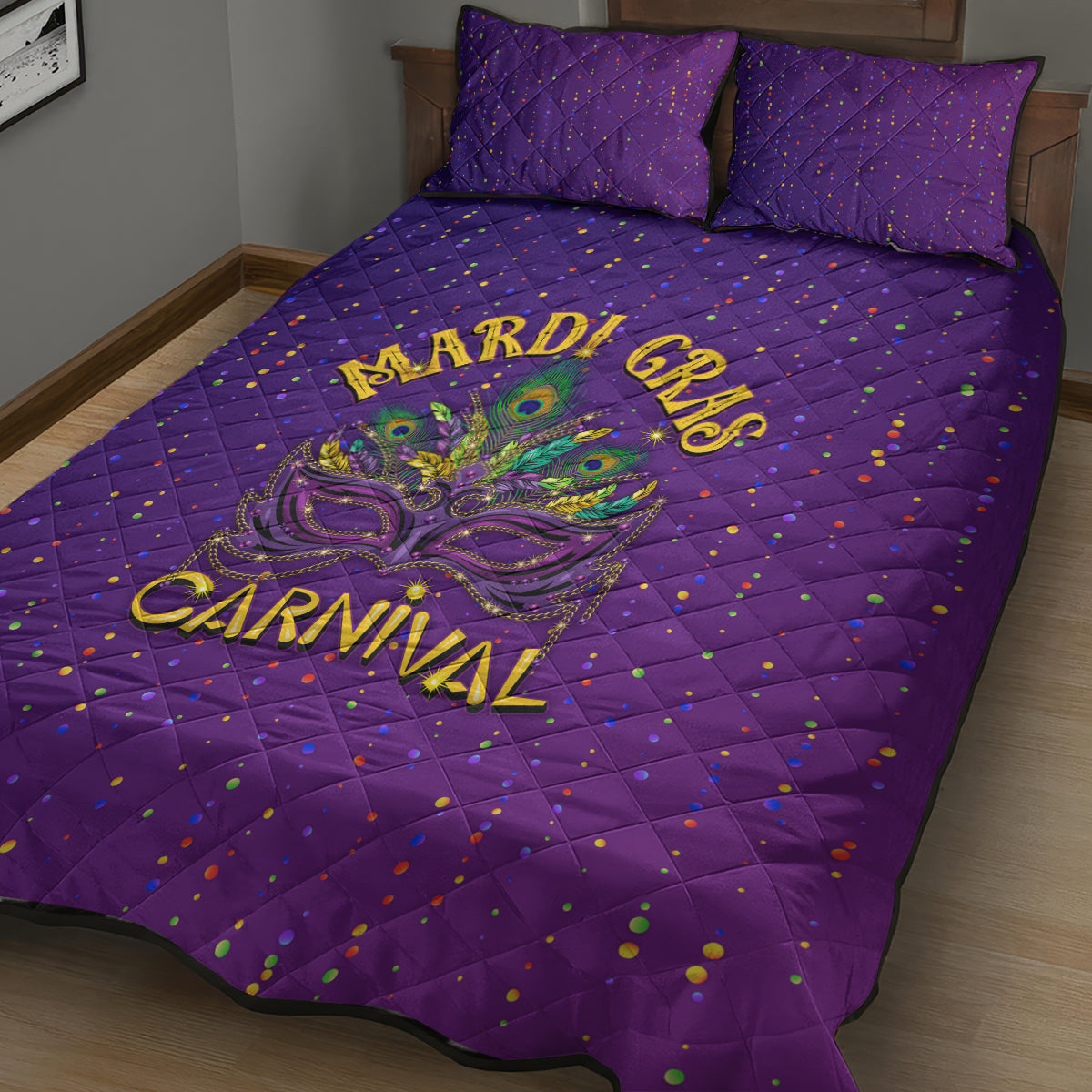 Mardi Gras Festive Confetti Quilt Bed Set - Wonder Print Shop