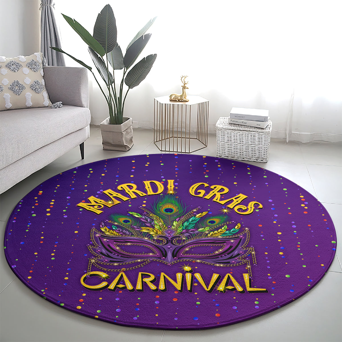 Mardi Gras Festive Confetti Round Carpet