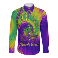 Mardi Gras Long Sleeve Button Shirt Tie-dye Style - King - Wonder Print Shop
