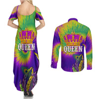 Mardi Gras Couples Matching Summer Maxi Dress and Long Sleeve Button Shirt Tie-dye Style - Queen LT7 - Wonder Print Shop