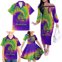 Mardi Gras Family Matching Off Shoulder Long Sleeve Dress and Hawaiian Shirt Tie-dye Style - Queen - Wonder Print Shop