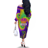 Mardi Gras Family Matching Off Shoulder Long Sleeve Dress and Hawaiian Shirt Tie-dye Style - Queen - Wonder Print Shop
