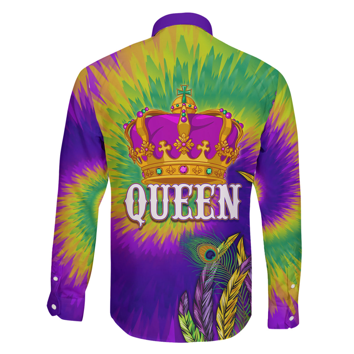 Mardi Gras Family Matching Off Shoulder Short Dress and Hawaiian Shirt Tie-dye Style - Queen LT7 - Wonder Print Shop