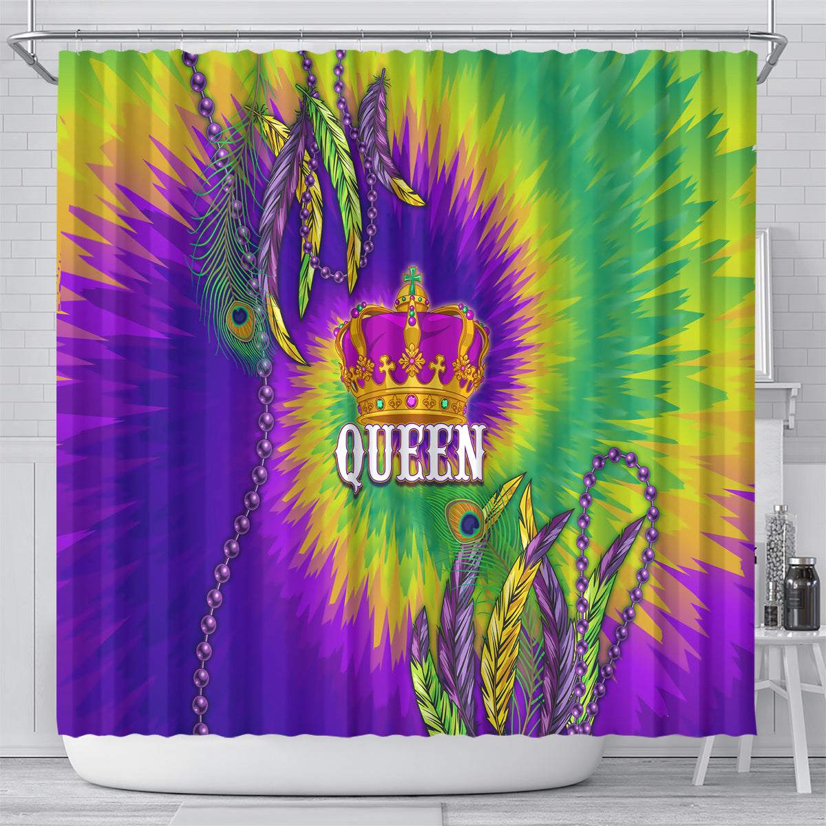 Mardi Gras Shower Curtain Tie-dye Style - Queen