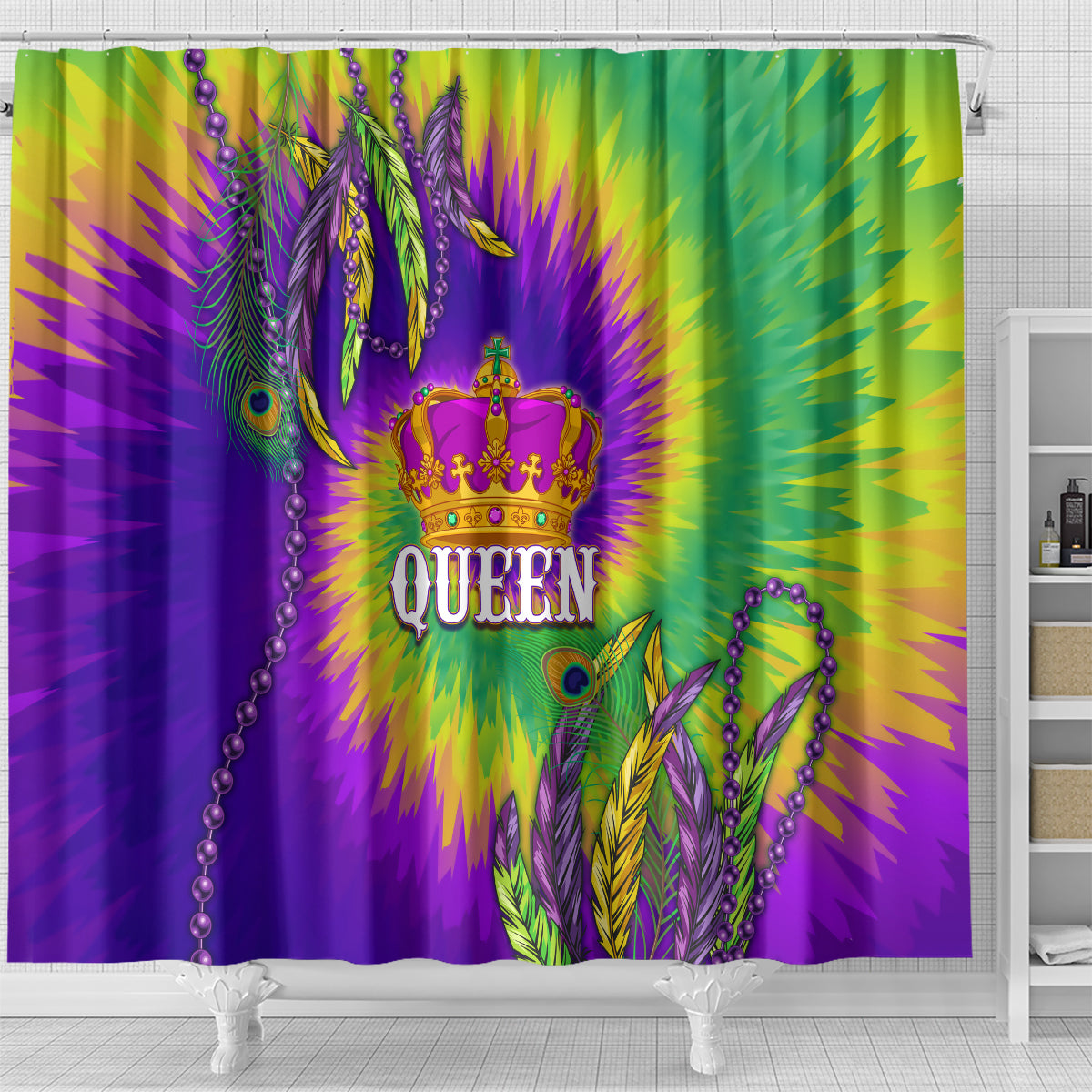 Mardi Gras Shower Curtain Tie-dye Style - Queen