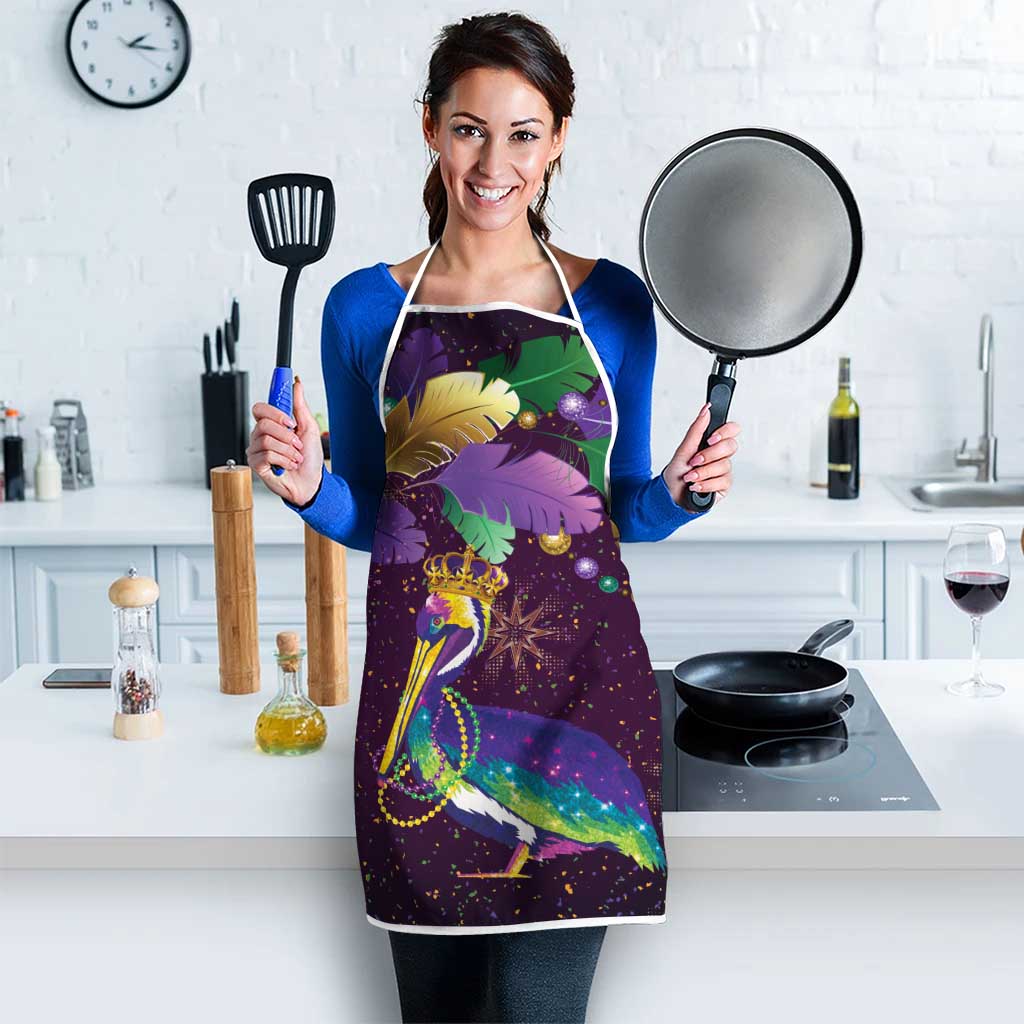 Faux Glitter Funny Mardi Gras Pelican Apron Party Vibes - Wonder Print Shop