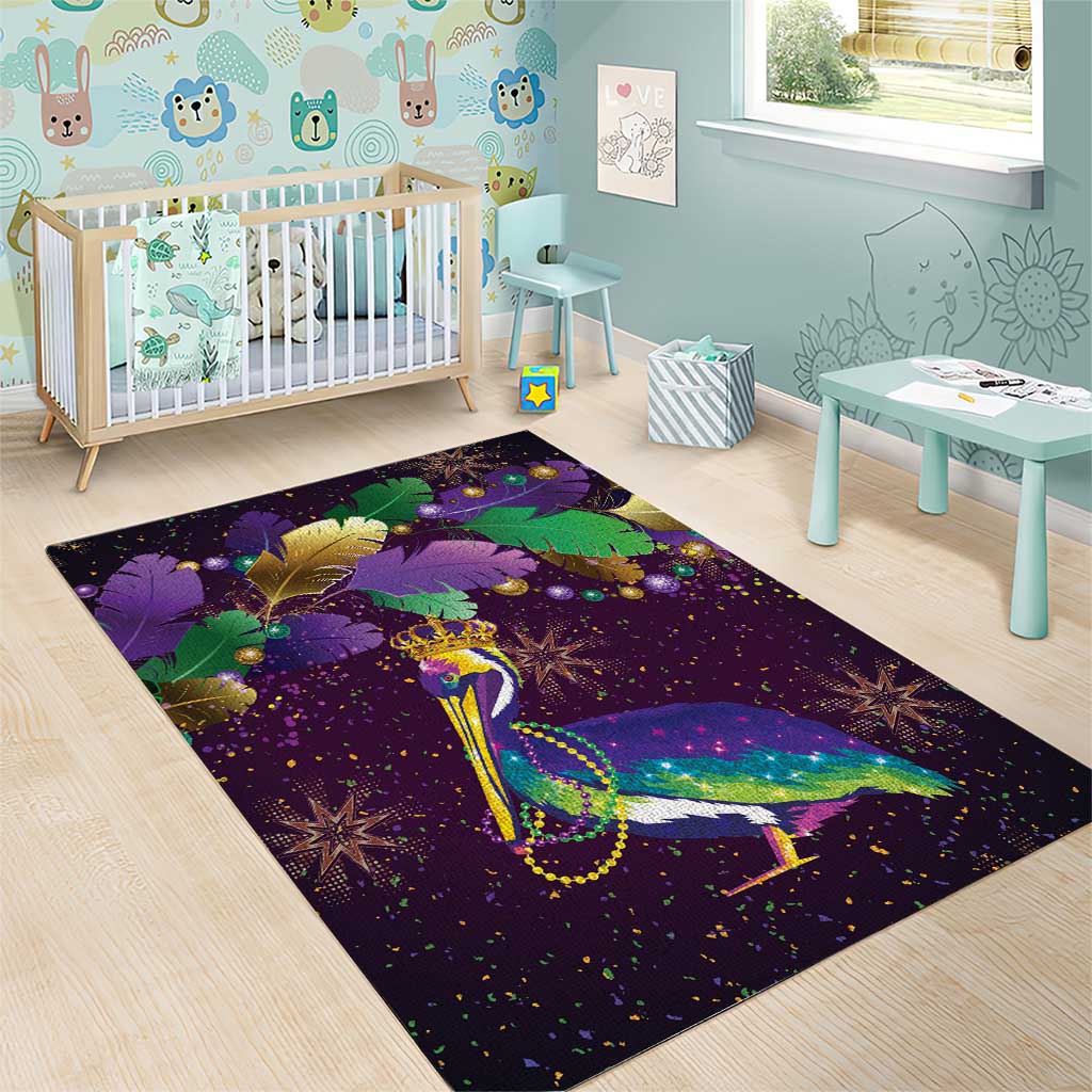 Faux Glitter Funny Mardi Gras Pelican Area Rug Party Vibes - Wonder Print Shop