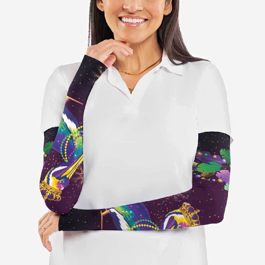 Faux Glitter Funny Mardi Gras Pelican Arm Sleeves Party Vibes - Wonder Print Shop