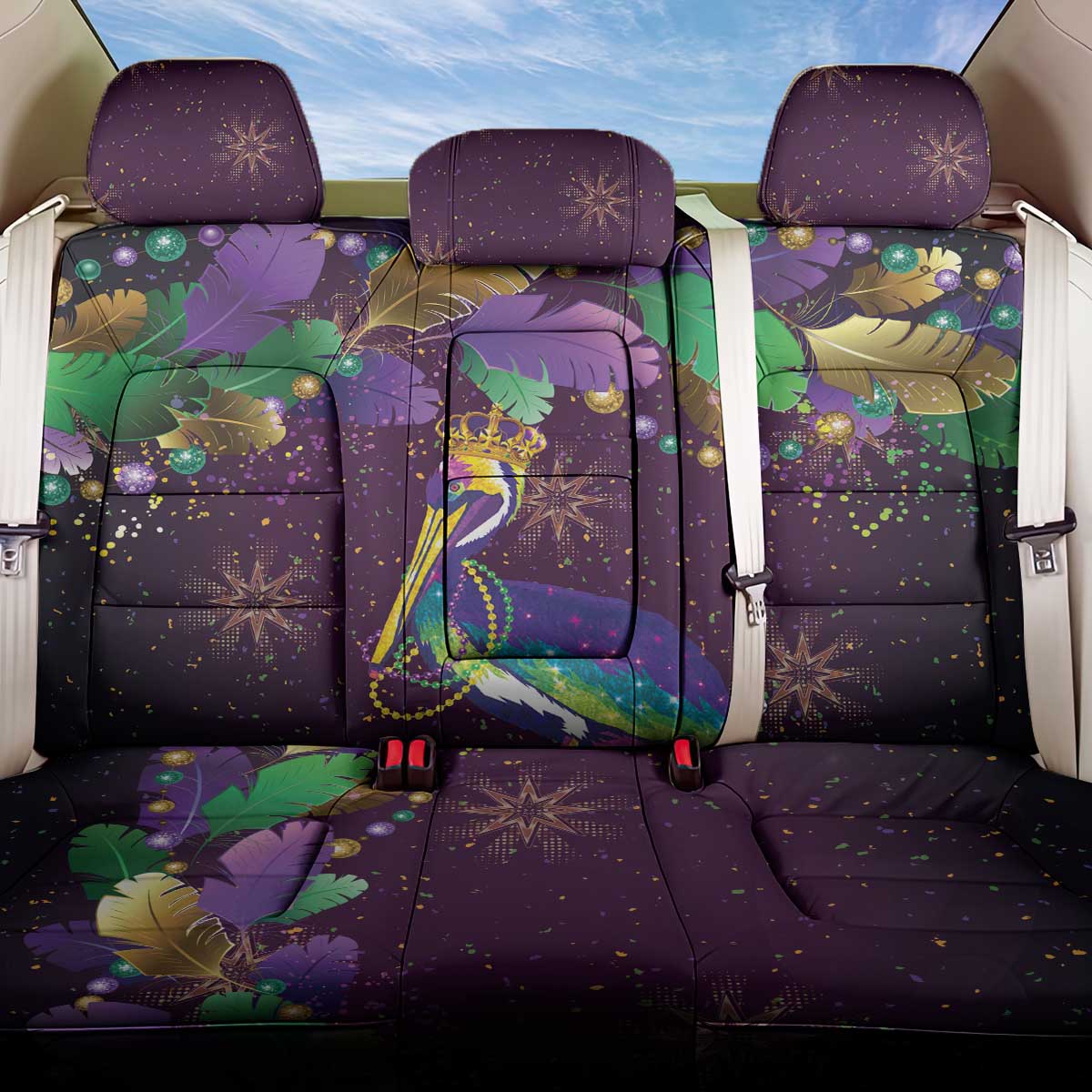 Faux Glitter Funny Mardi Gras Pelican Back Car Seat Cover Party Vibes - Wonder Print Shop