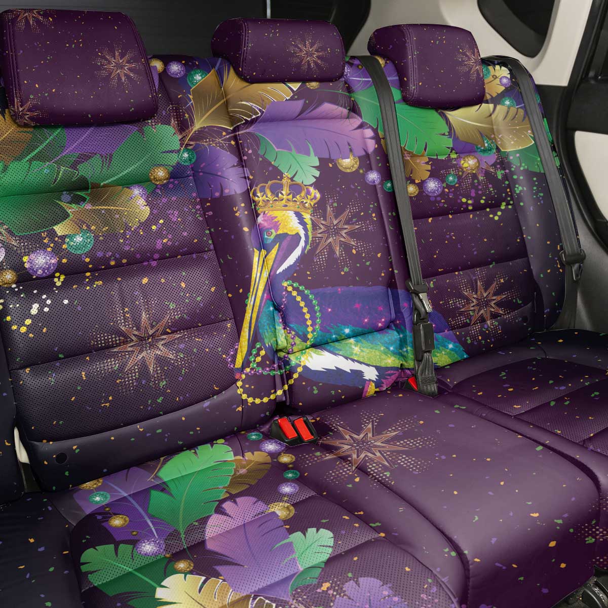 Faux Glitter Funny Mardi Gras Pelican Back Car Seat Cover Party Vibes - Wonder Print Shop