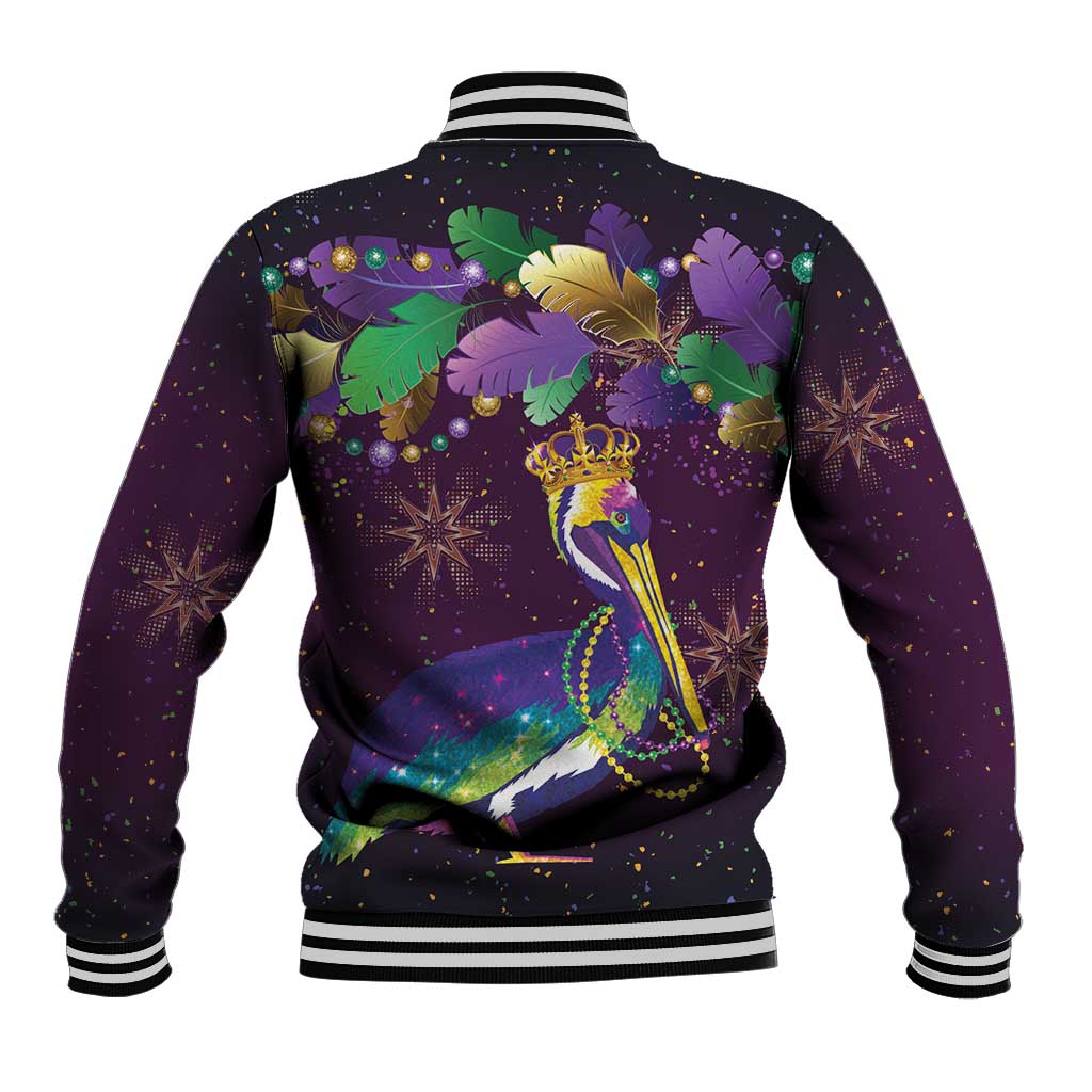 Faux Glitter Funny Mardi Gras Pelican Baseball Jacket Party Vibes - Wonder Print Shop