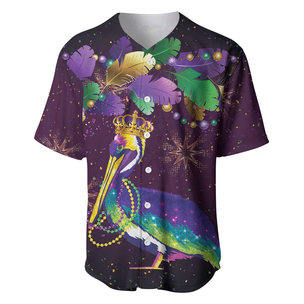 Faux Glitter Funny Mardi Gras Pelican Baseball Jersey Party Vibes - Wonder Print Shop