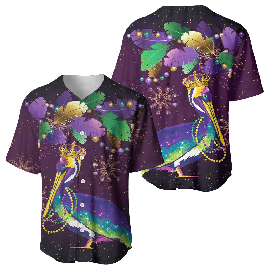Faux Glitter Funny Mardi Gras Pelican Baseball Jersey Party Vibes - Wonder Print Shop