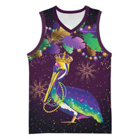 Faux Glitter Funny Mardi Gras Pelican Basketball Jersey Party Vibes - Wonder Print Shop