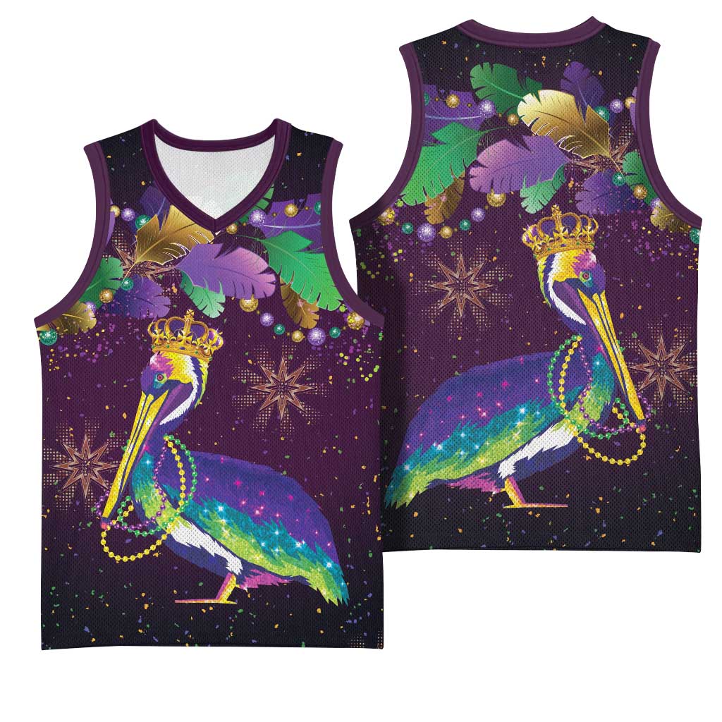 Faux Glitter Funny Mardi Gras Pelican Basketball Jersey Party Vibes - Wonder Print Shop