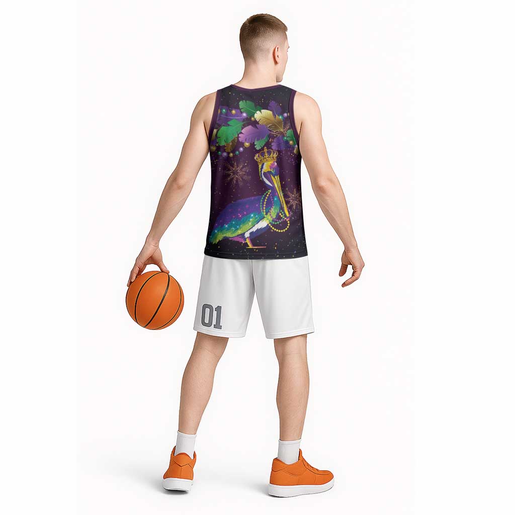 Faux Glitter Funny Mardi Gras Pelican Basketball Jersey Party Vibes - Wonder Print Shop