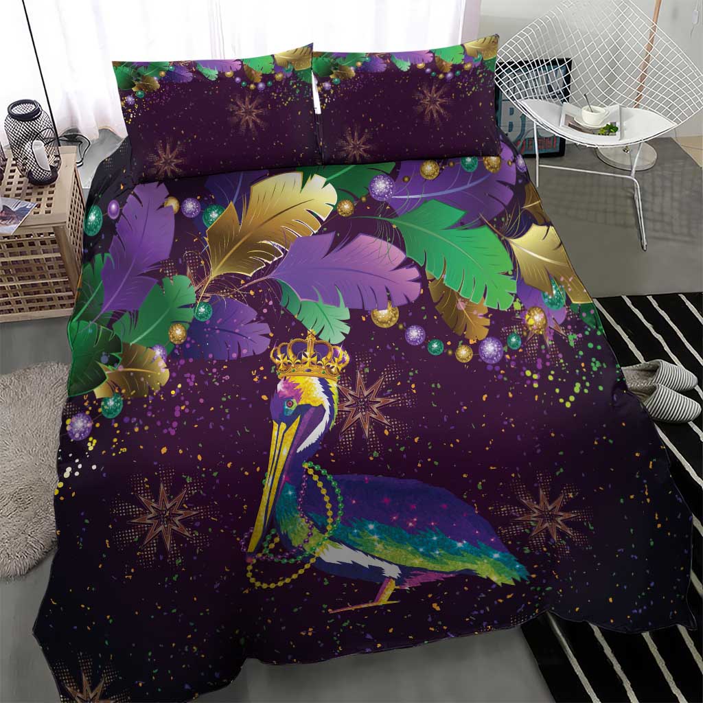 Faux Glitter Funny Mardi Gras Pelican Bedding Set Party Vibes - Wonder Print Shop