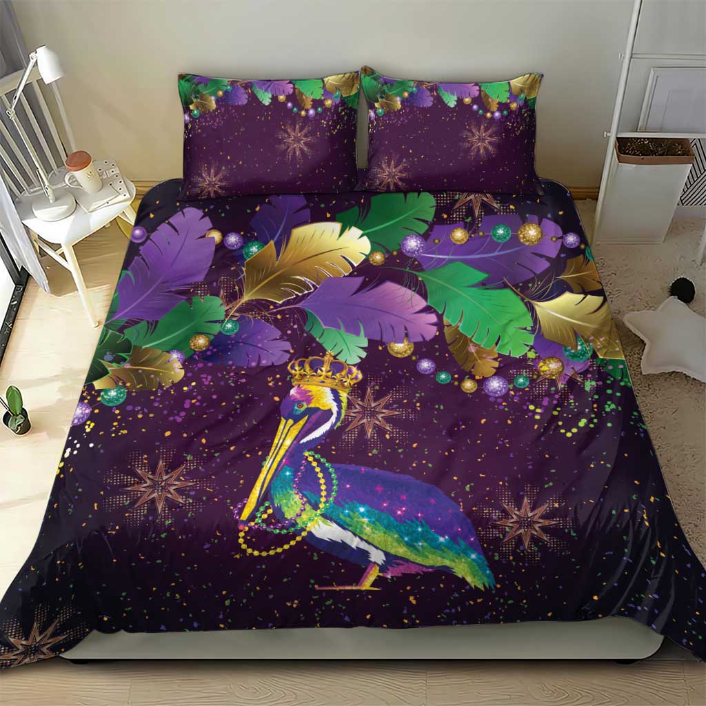 Faux Glitter Funny Mardi Gras Pelican Bedding Set Party Vibes - Wonder Print Shop