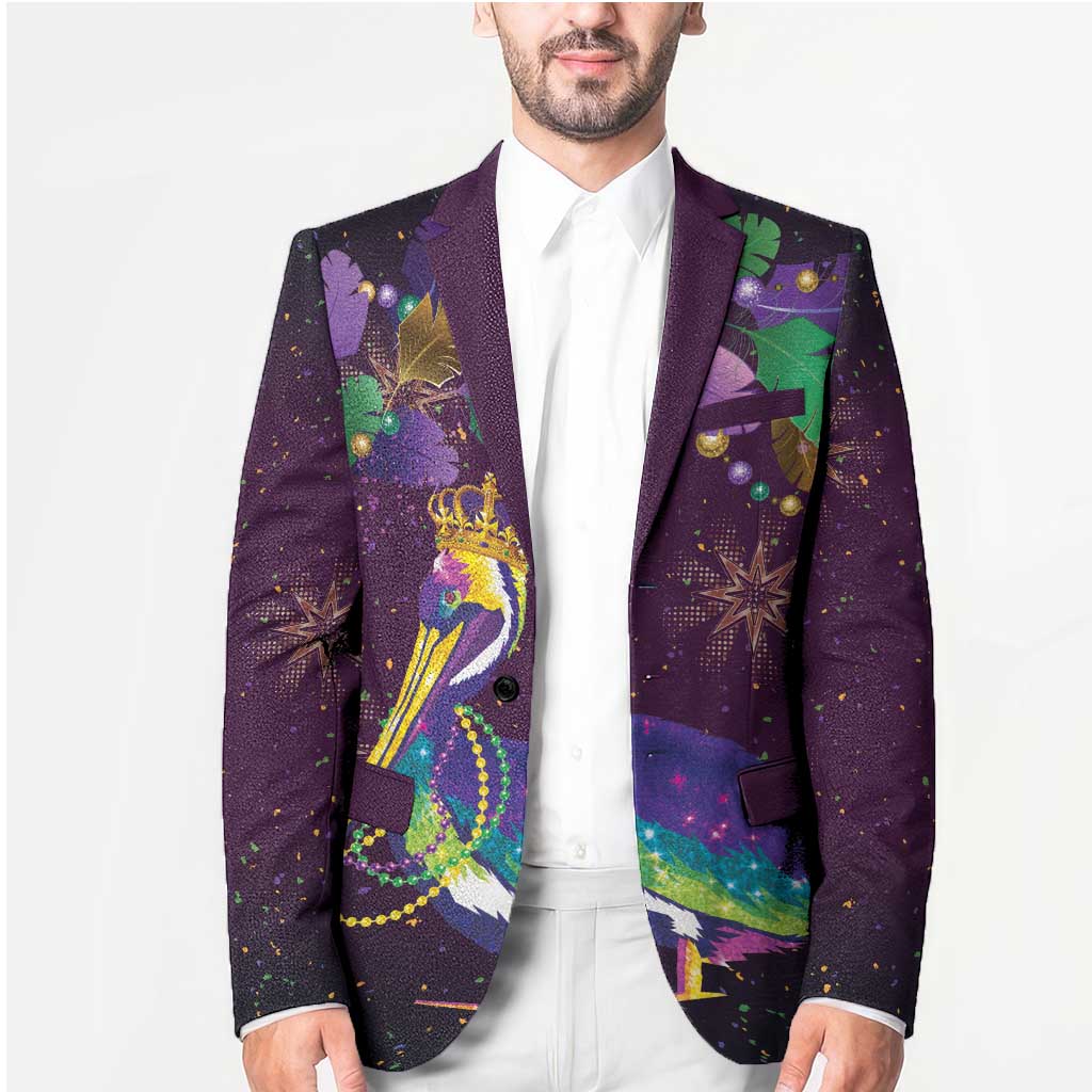 Faux Glitter Funny Mardi Gras Pelican Blazer Party Vibes - Wonder Print Shop