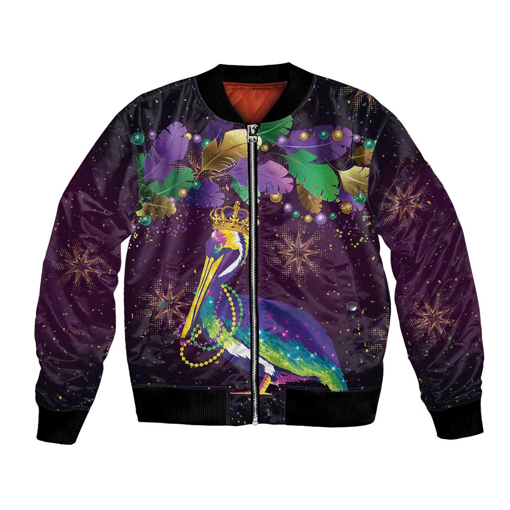 Faux Glitter Funny Mardi Gras Pelican Bomber Jacket Party Vibes - Wonder Print Shop