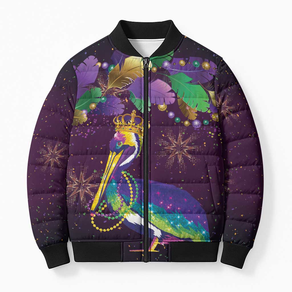 Faux Glitter Funny Mardi Gras Pelican Bomber Puffer Jacket Party Vibes - Wonder Print Shop