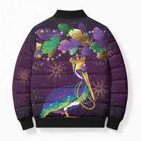 Faux Glitter Funny Mardi Gras Pelican Bomber Puffer Jacket Party Vibes - Wonder Print Shop