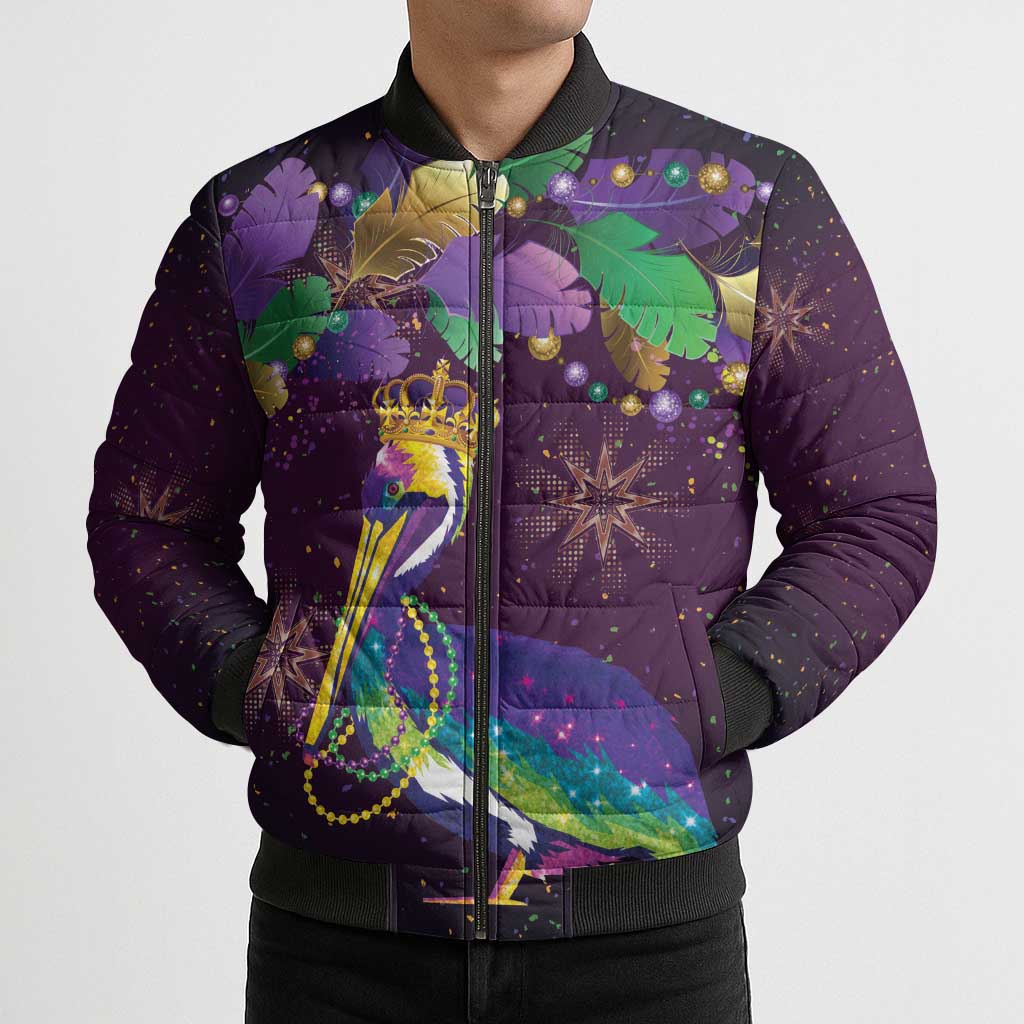 Faux Glitter Funny Mardi Gras Pelican Bomber Puffer Jacket Party Vibes - Wonder Print Shop