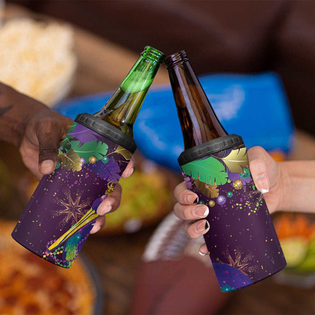 Faux Glitter Funny Mardi Gras Pelican 4 in 1 Can Cooler Tumbler Party Vibes - Wonder Print Shop