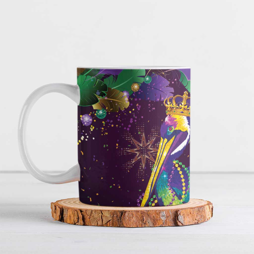 Faux Glitter Funny Mardi Gras Pelican Ceramic Mug Party Vibes - Wonder Print Shop