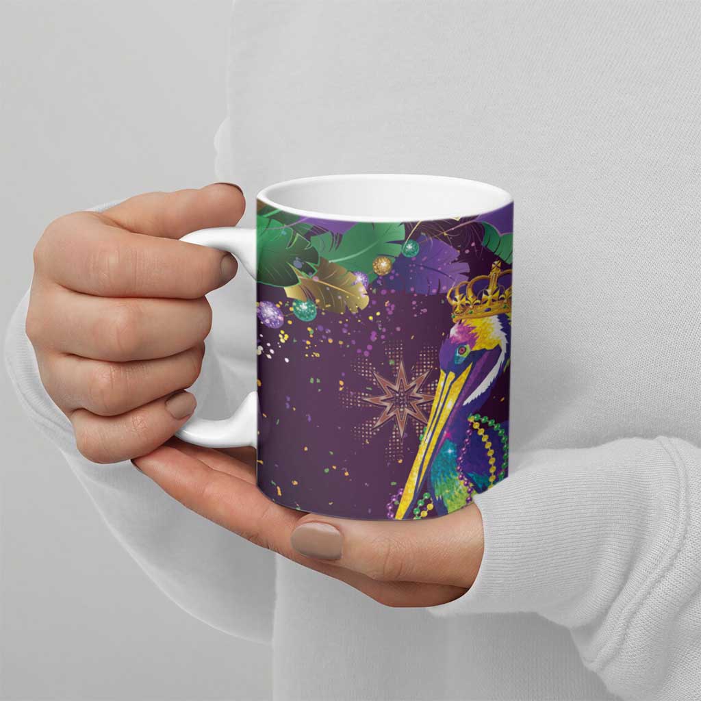 Faux Glitter Funny Mardi Gras Pelican Ceramic Mug Party Vibes - Wonder Print Shop