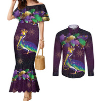 Faux Glitter Funny Mardi Gras Pelican Couples Matching Mermaid Dress and Long Sleeve Button Shirt Party Vibes - Wonder Print Shop