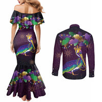 Faux Glitter Funny Mardi Gras Pelican Couples Matching Mermaid Dress and Long Sleeve Button Shirt Party Vibes - Wonder Print Shop