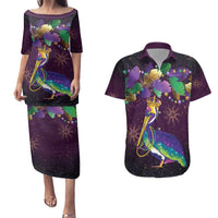 Faux Glitter Funny Mardi Gras Pelican Couples Matching Puletasi and Hawaiian Shirt Party Vibes - Wonder Print Shop