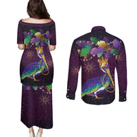 Faux Glitter Funny Mardi Gras Pelican Couples Matching Puletasi and Long Sleeve Button Shirt Party Vibes - Wonder Print Shop